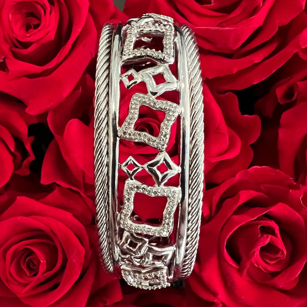 David Yurman Contemporary Sterling and Diamond Cuff